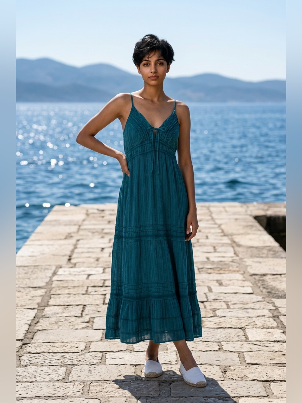 Z Supply Divinity Teal Spaghetti-Strap Maxi Dress size S - Picture 2 of 12